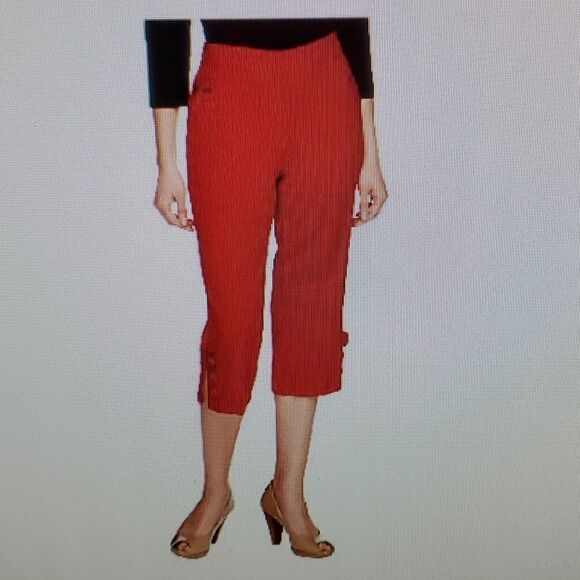 Susan Graver  Chelsea stretch capri pants  withbbuiion tab and slits details M - Picture 1 of 10